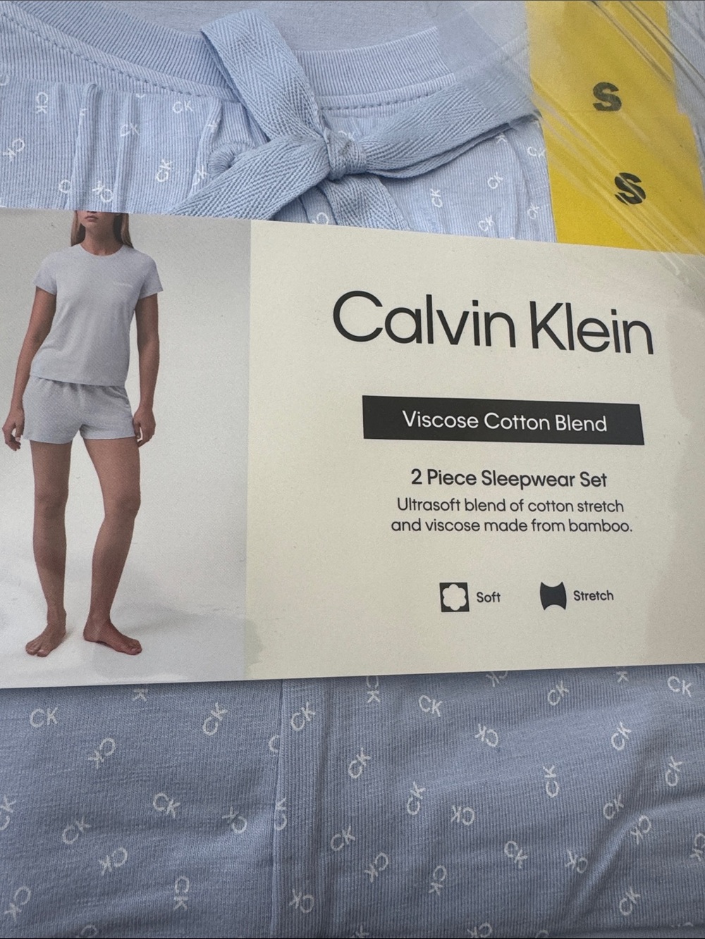 Calvin Klein Light Blue Two-Piece Viscose Cotton Sleepwear Set